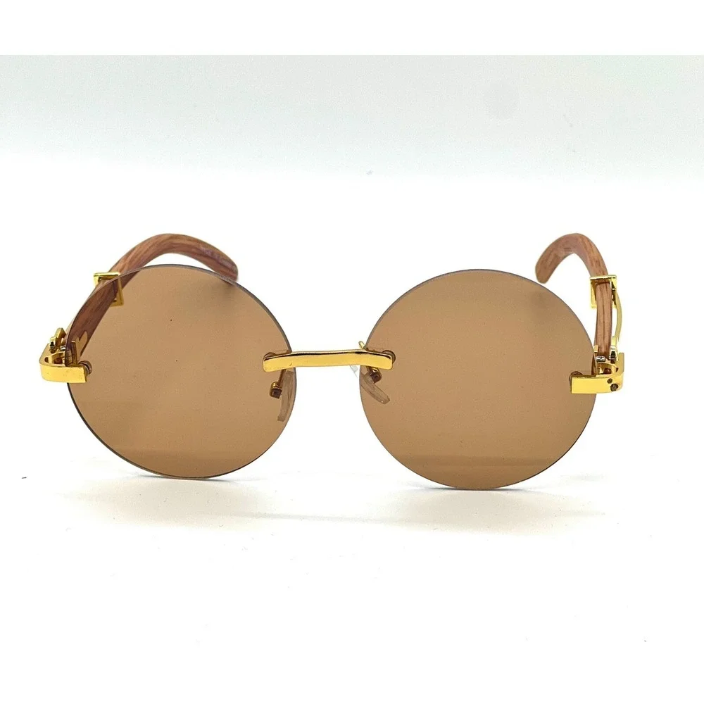 Hip Hop Sunglasses Wood Grain Arms Gold Accents Designer Style Street Wear Gafas
